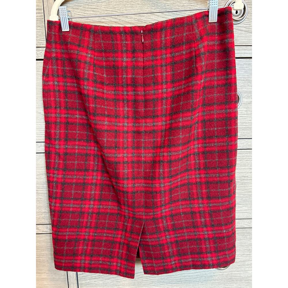 Talbots Outlet | Red/Gray Wool Blend Plaid Pencil Skirt | 8 - Picture 5 of 12